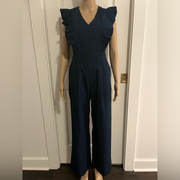 Sea New York navy blue ruffle jumpsuit with pockets - Picture 1 of 3